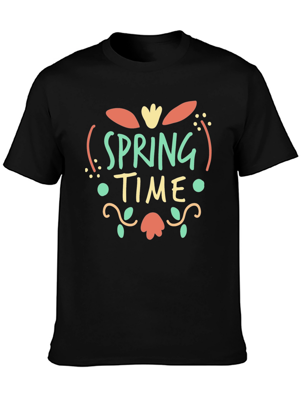 Spring Time Graphic Print Black T-Shirt