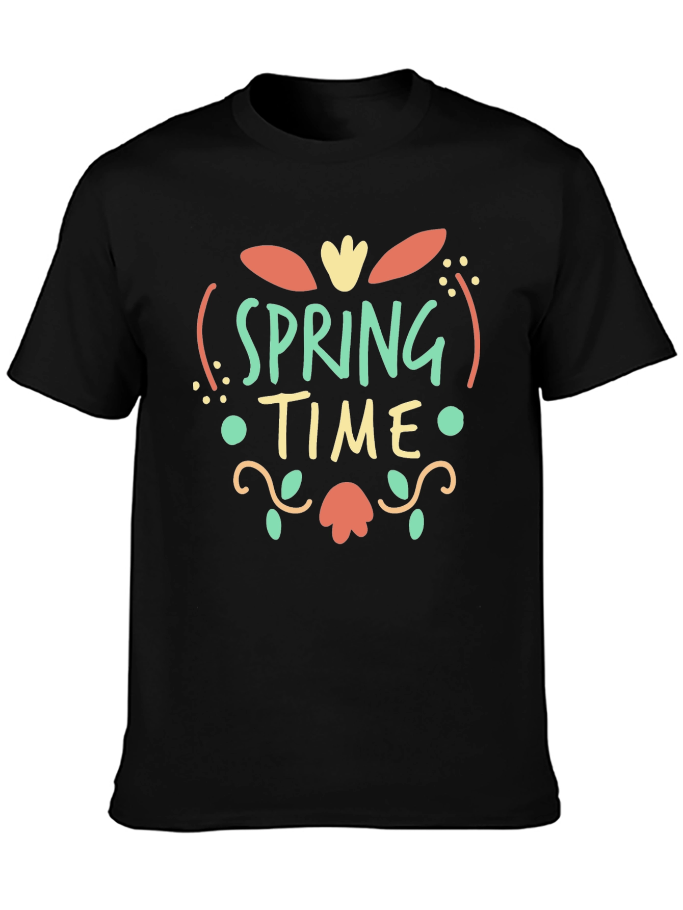 Spring Time Graphic Print Black T-Shirt