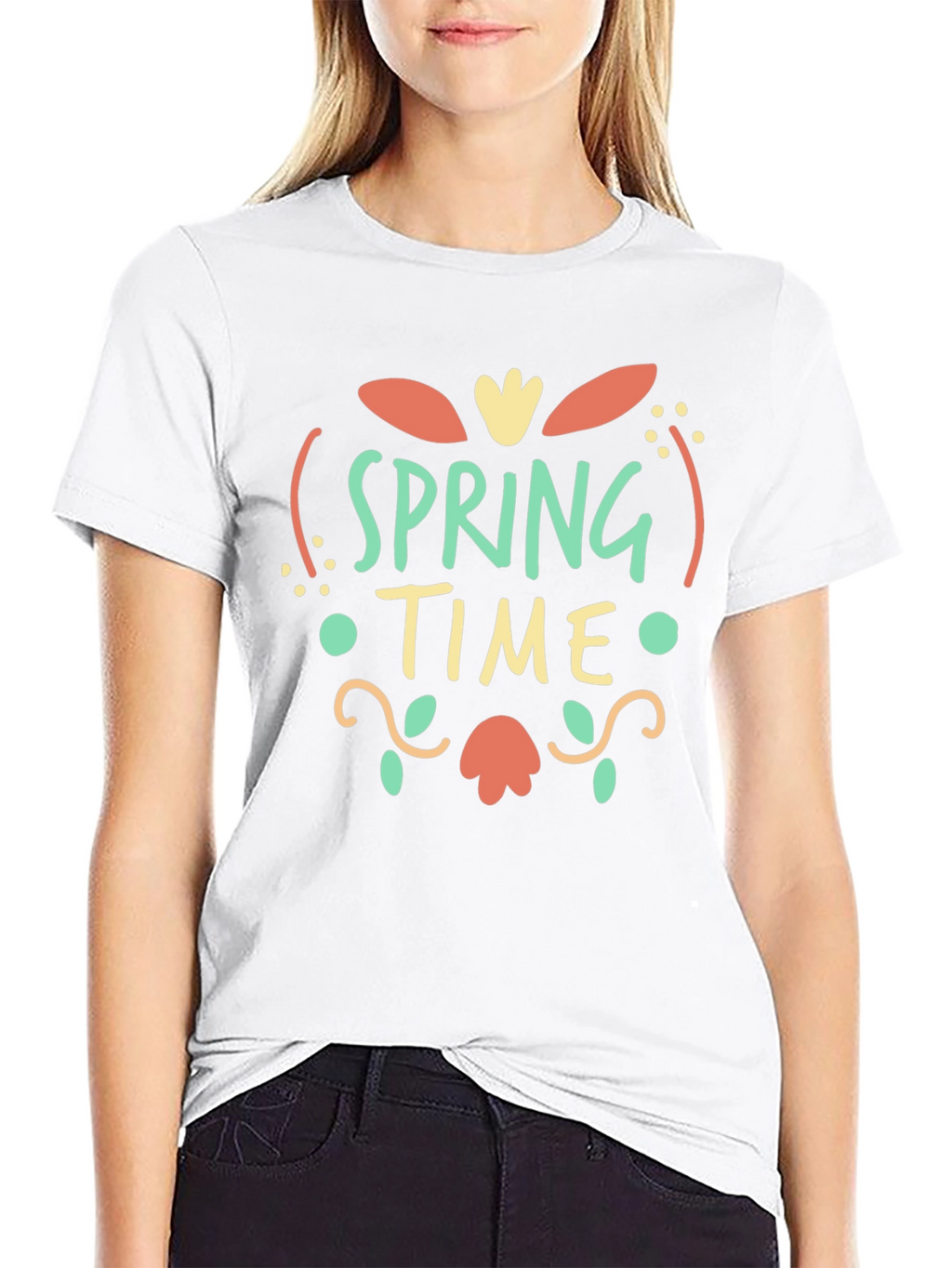 Spring Time Graphic Print Black T-Shirt