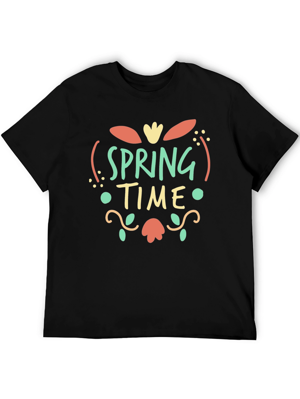 Spring Time Graphic Print Black T-Shirt