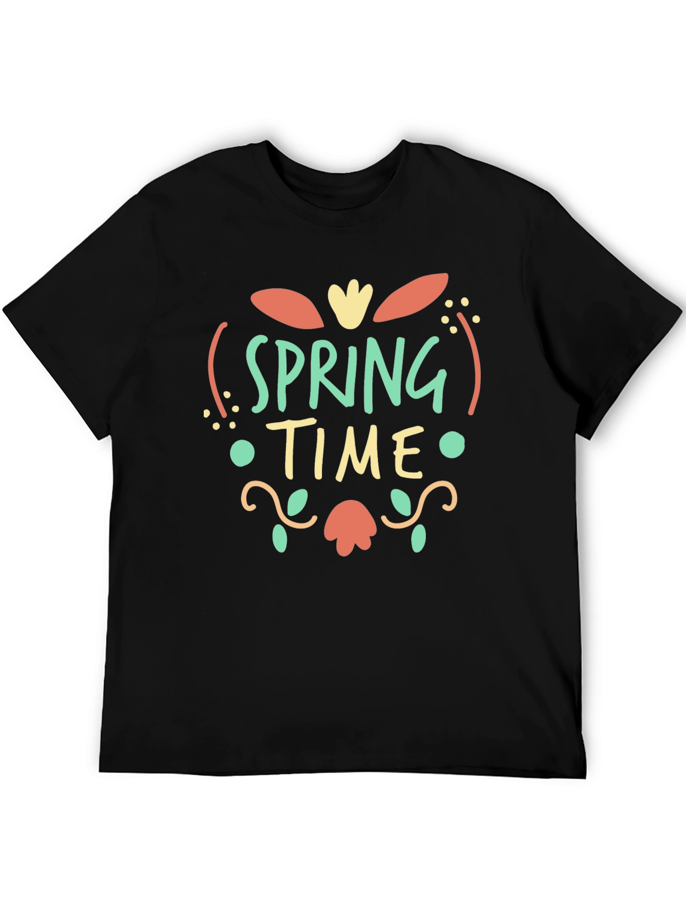 Spring Time Graphic Print Black T-Shirt