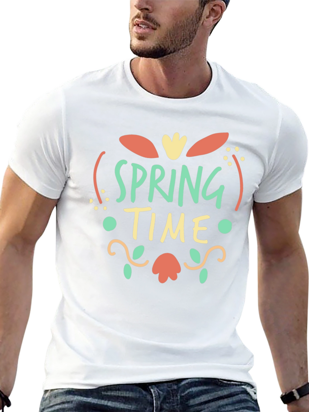 Spring Time Graphic Print Black T-Shirt