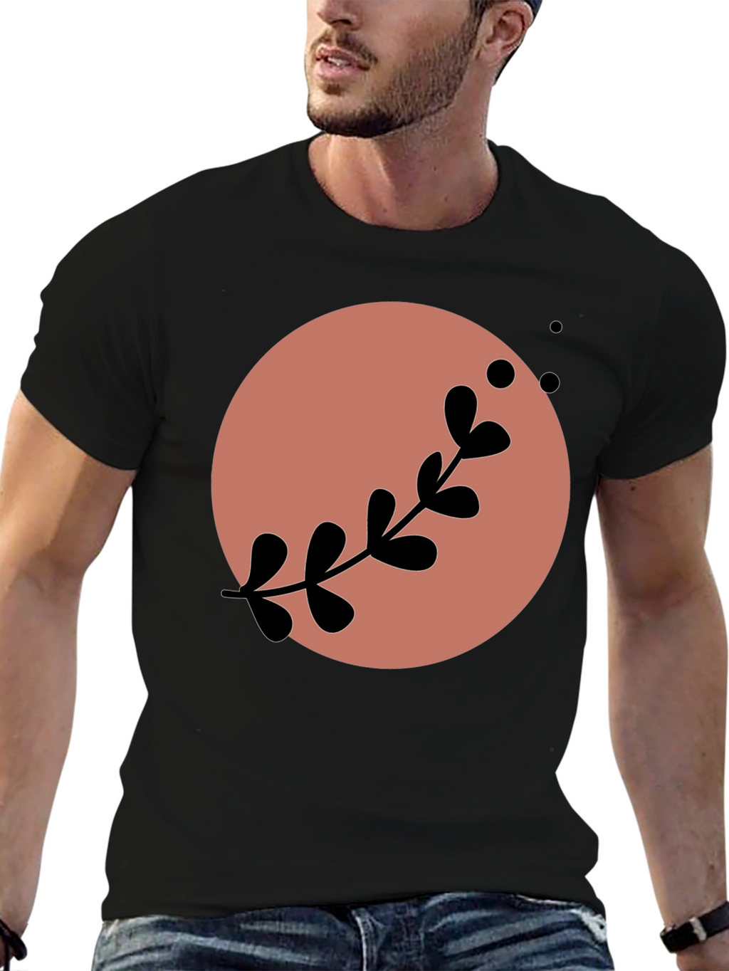 Stylish Black Tee with Abstract Floral Design