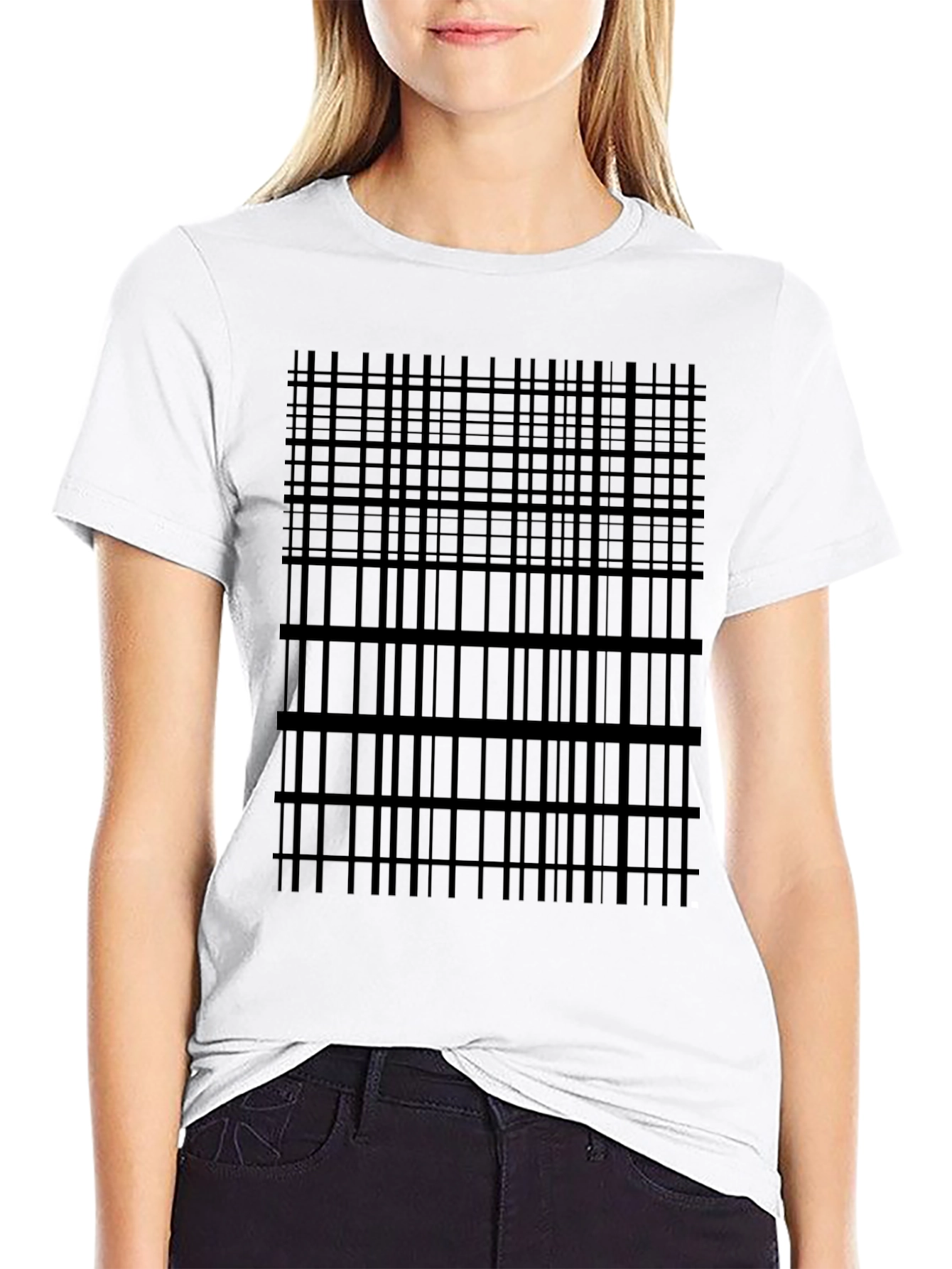 Geometric Grid Tee - Modern Black T-Shirt
