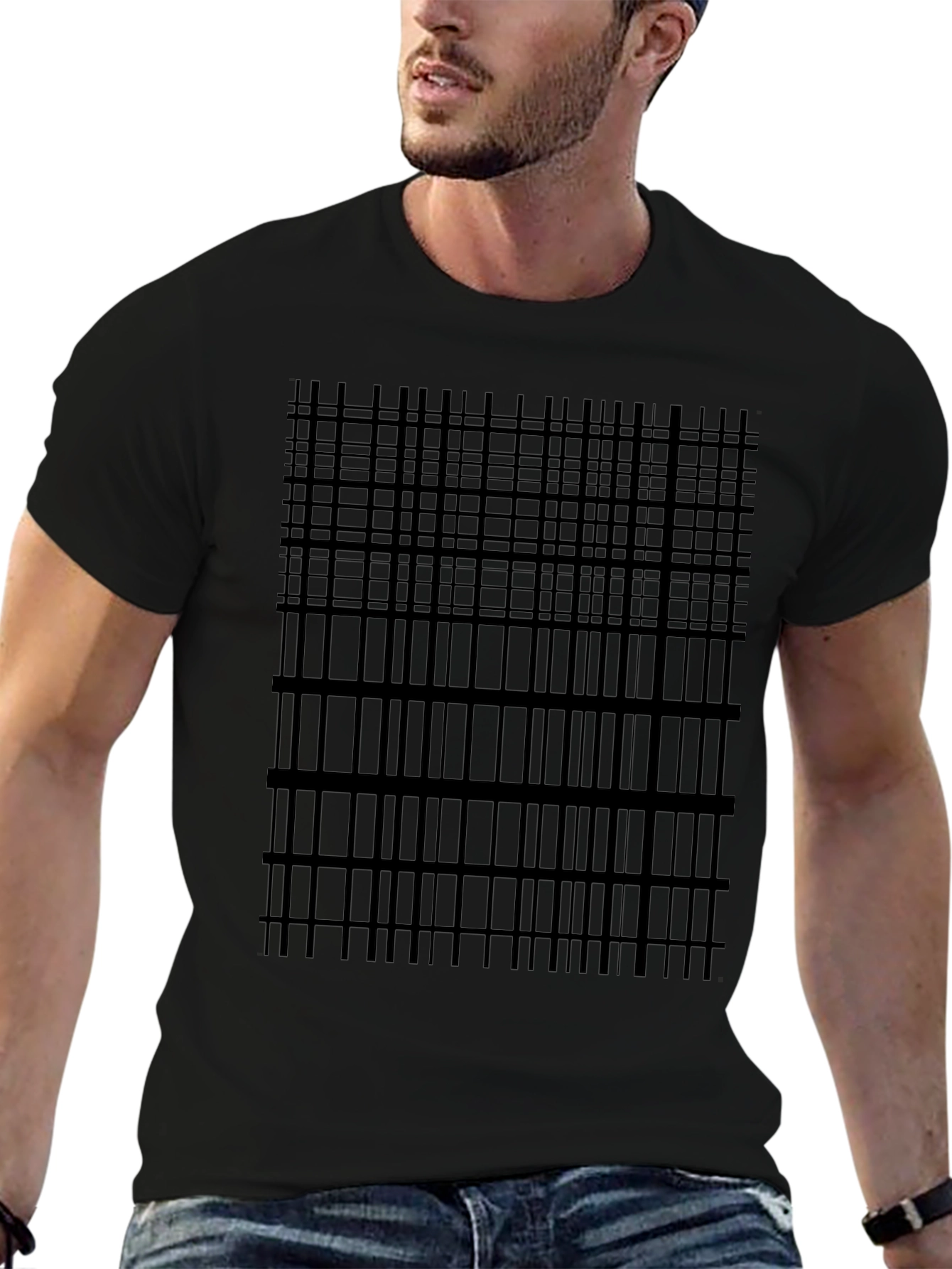 Geometric Grid Tee - Modern Black T-Shirt