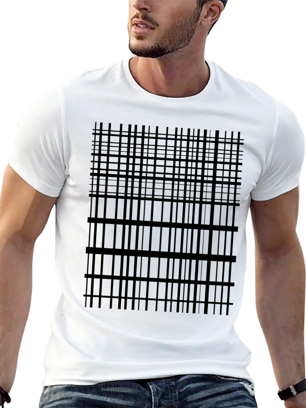Geometric Grid Tee - Modern Black T-Shirt