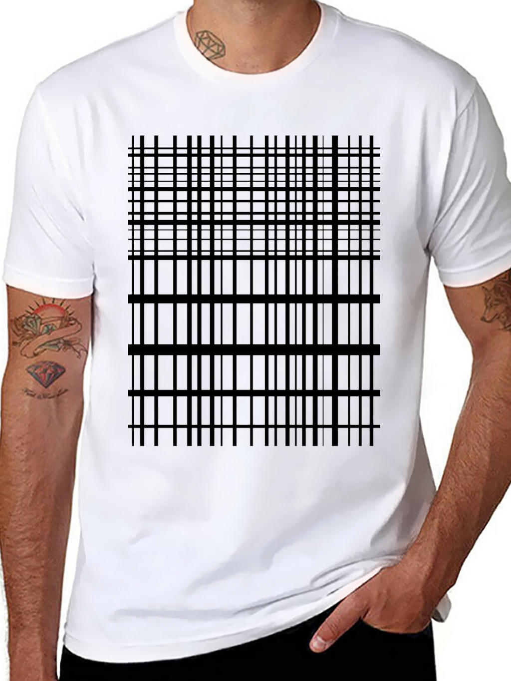 Geometric Grid Tee - Modern Black T-Shirt