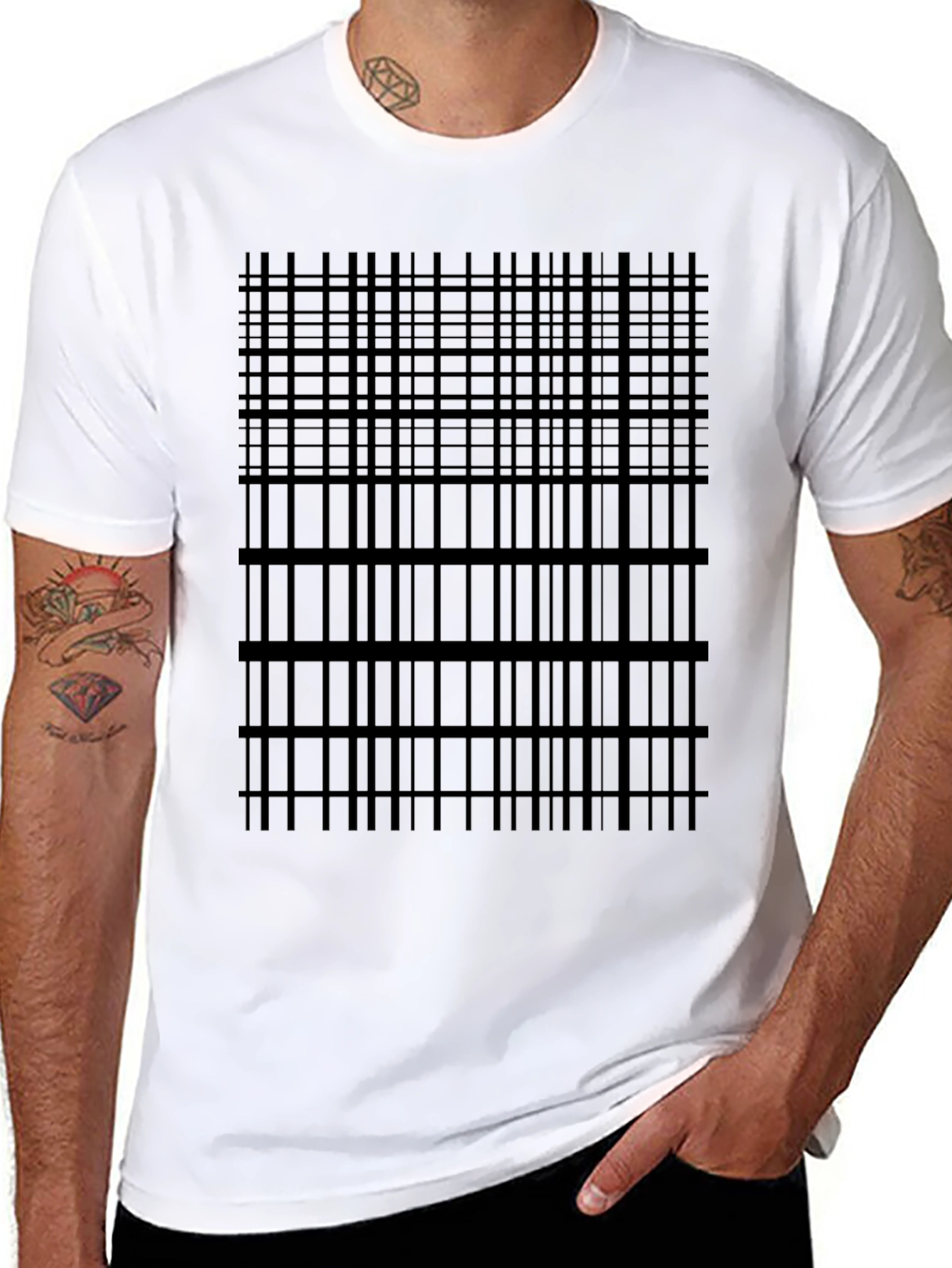 Geometric Grid Tee - Modern Black T-Shirt