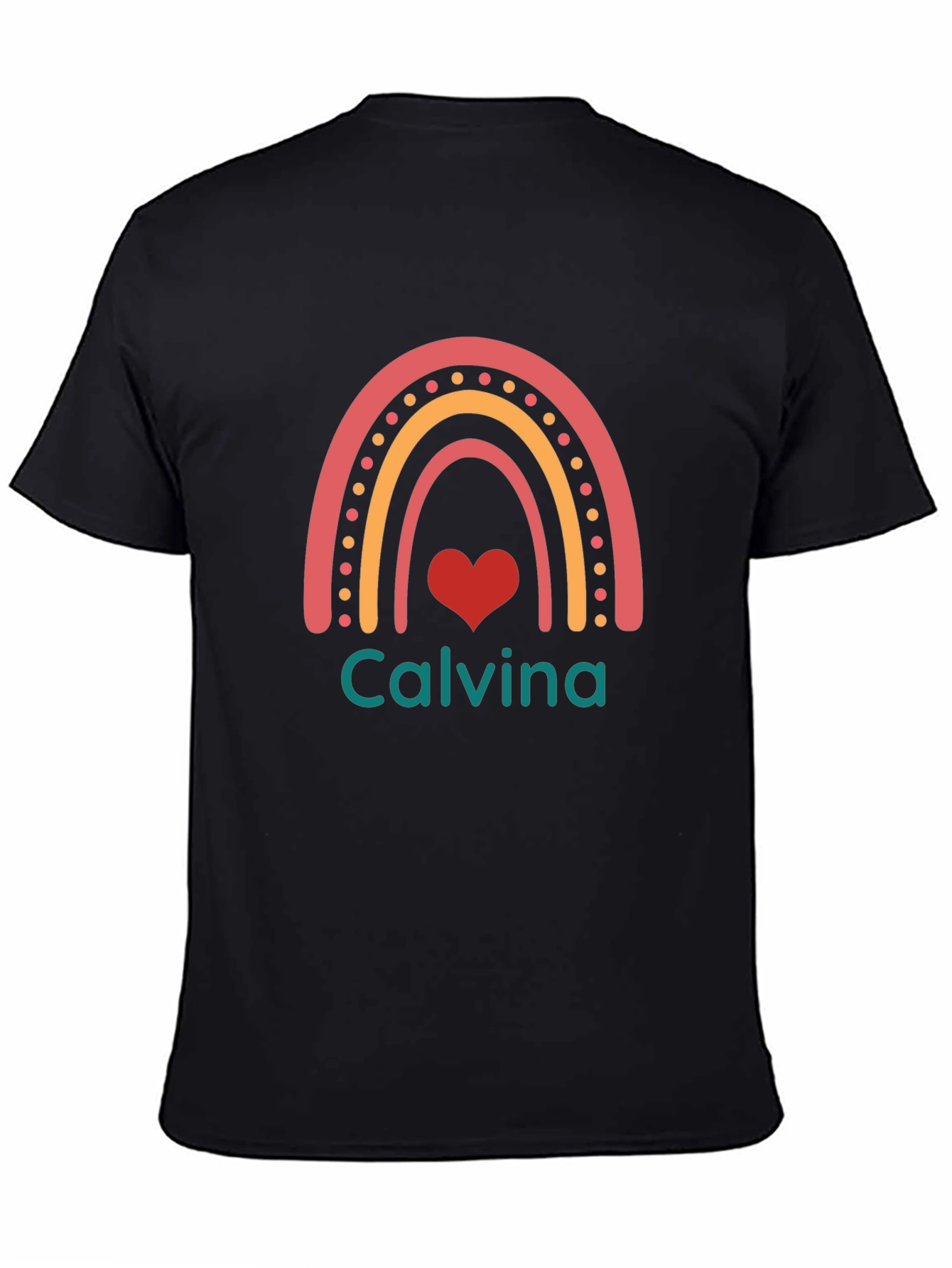 Calvina Rainbow Heart Black T-Shirt