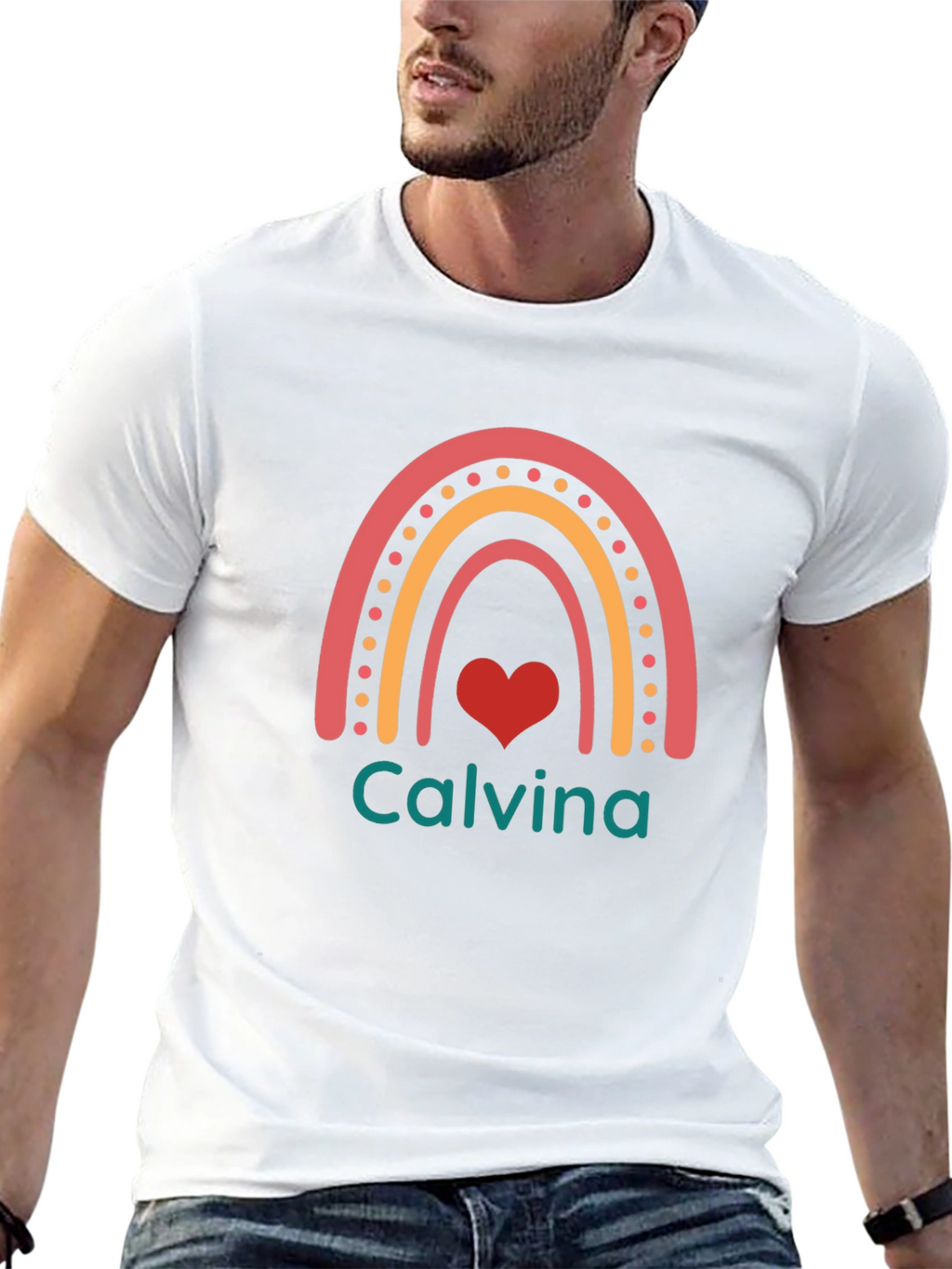 Calvina Rainbow Heart Black T-Shirt