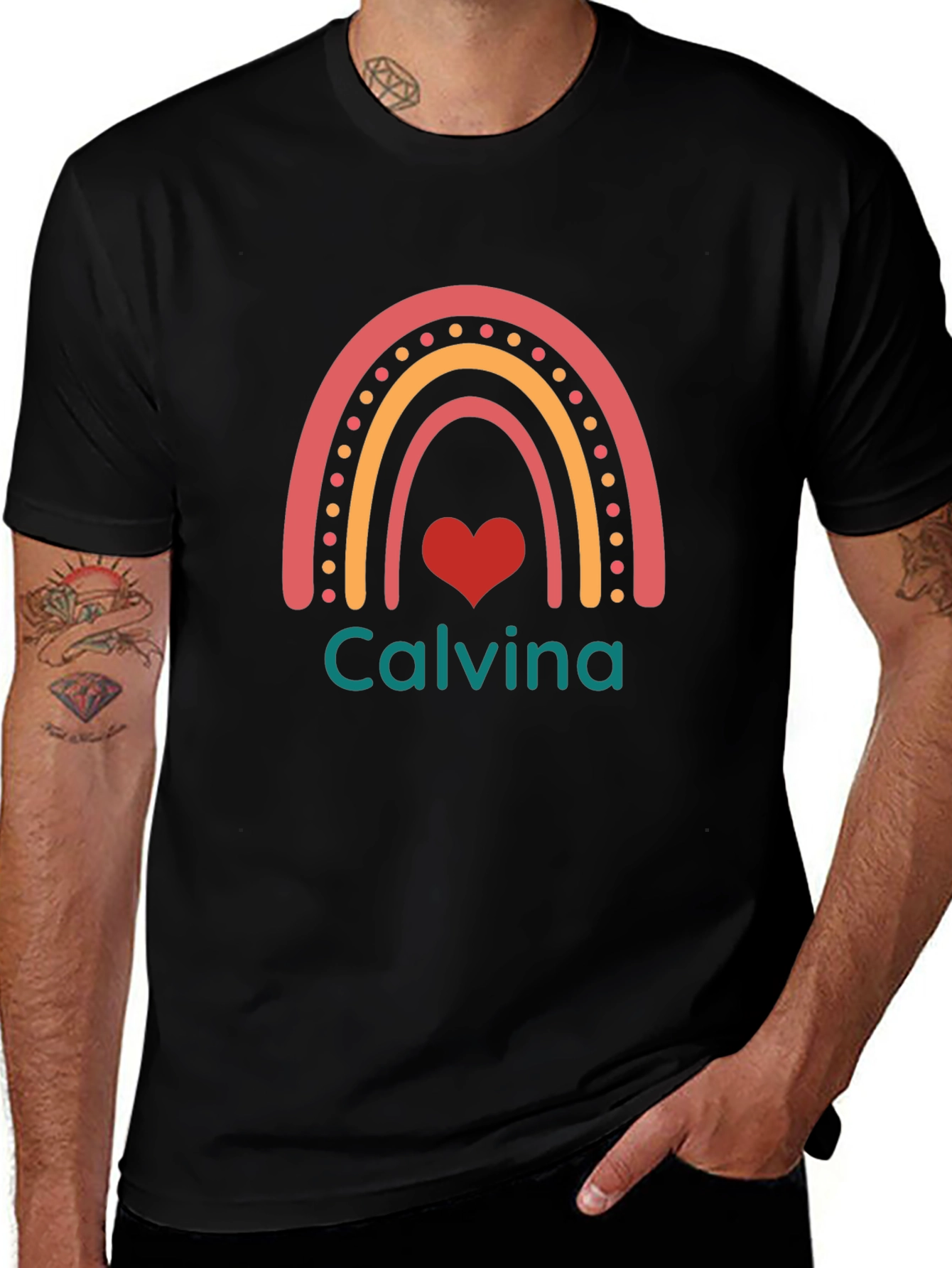 Calvina Rainbow Heart Black T-Shirt