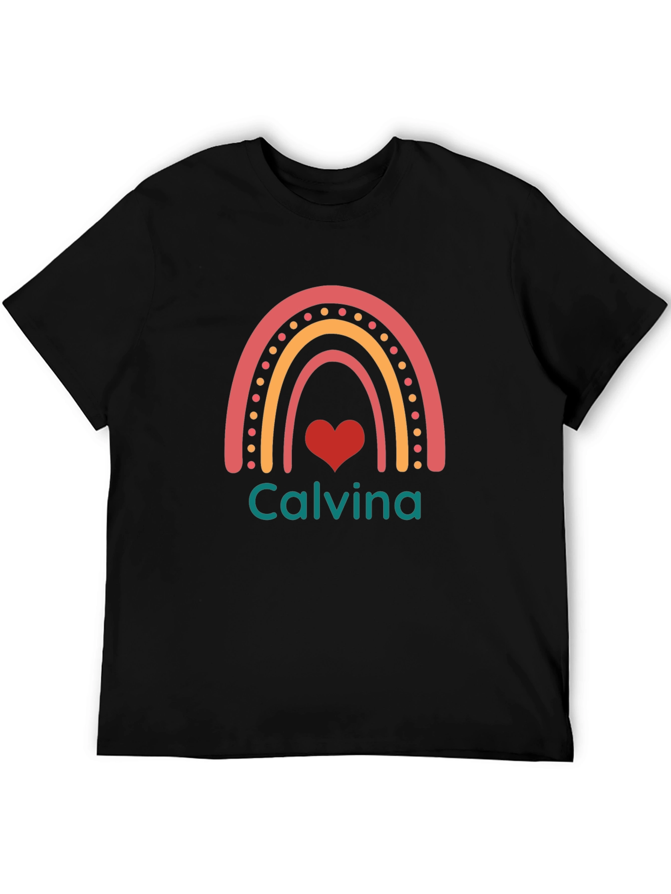 Calvina Rainbow Heart Black T-Shirt