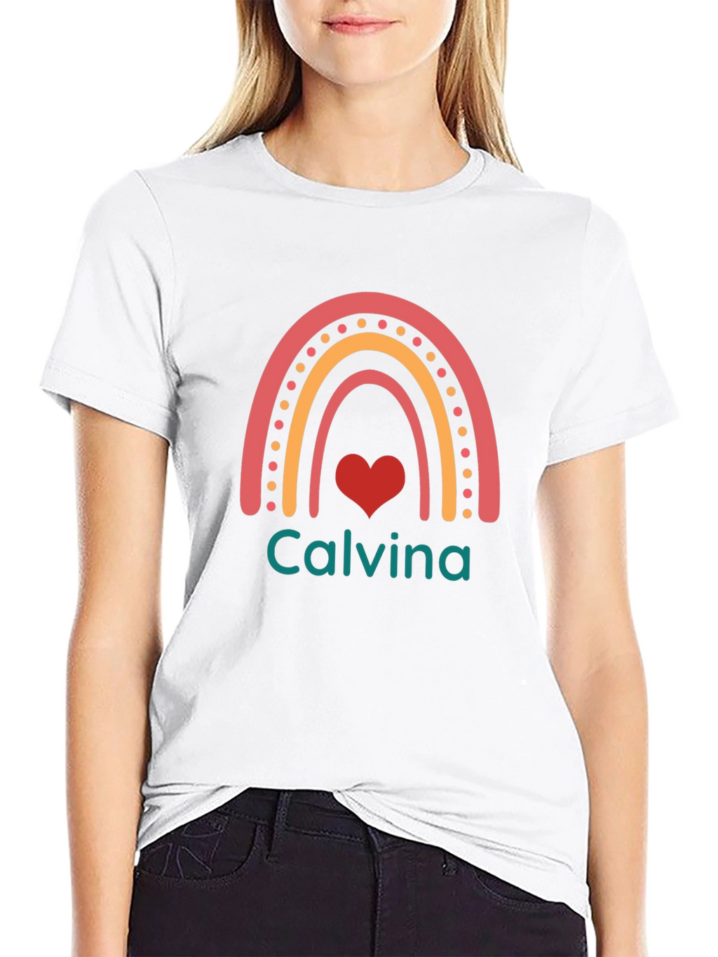 Calvina Rainbow Heart Black T-Shirt