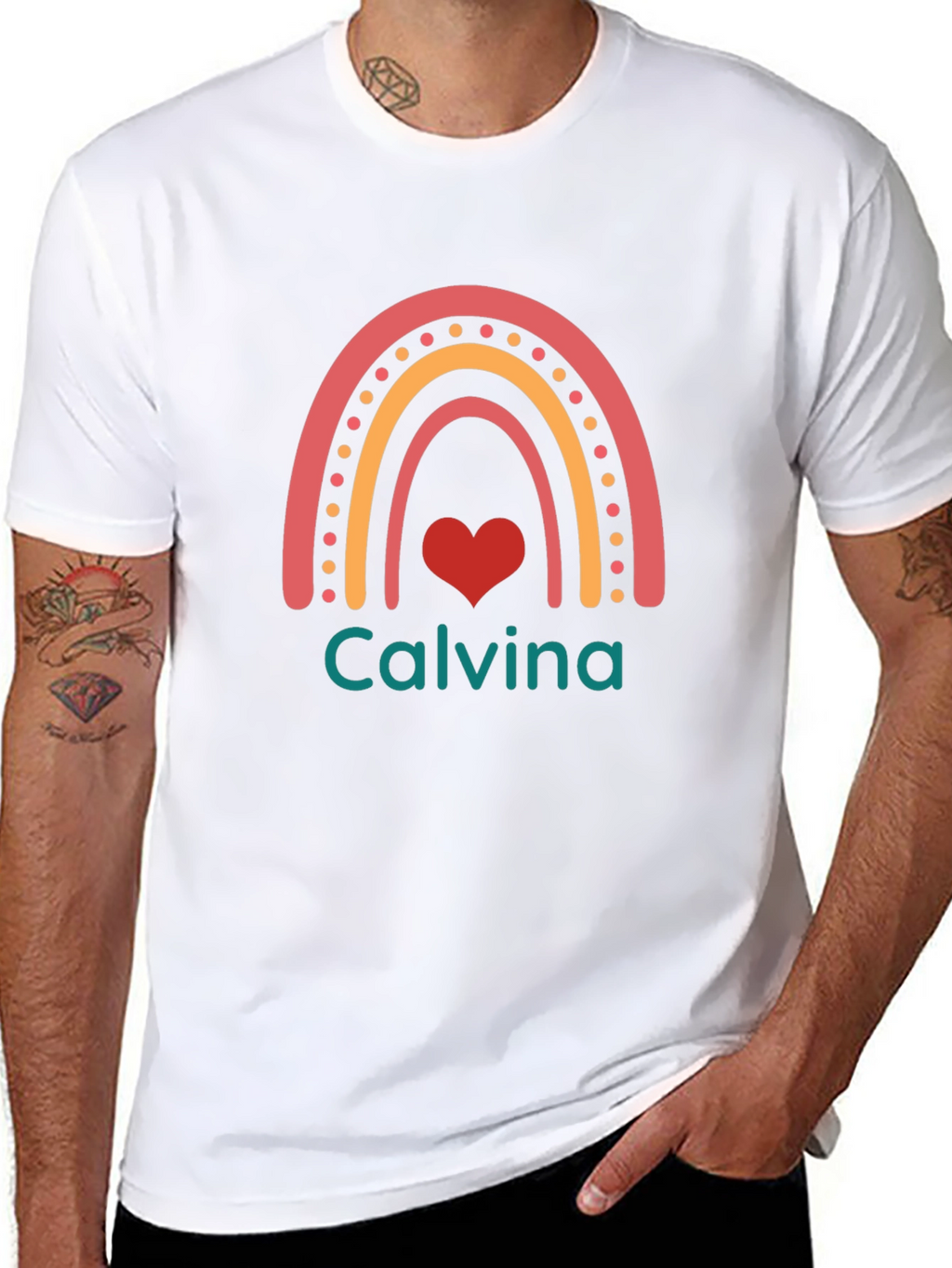 Calvina Rainbow Heart Black T-Shirt
