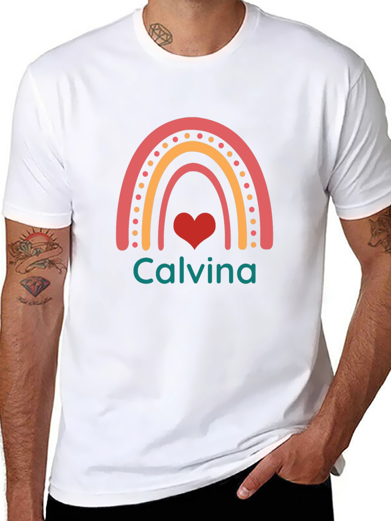 Calvina Rainbow Heart Black T-Shirt