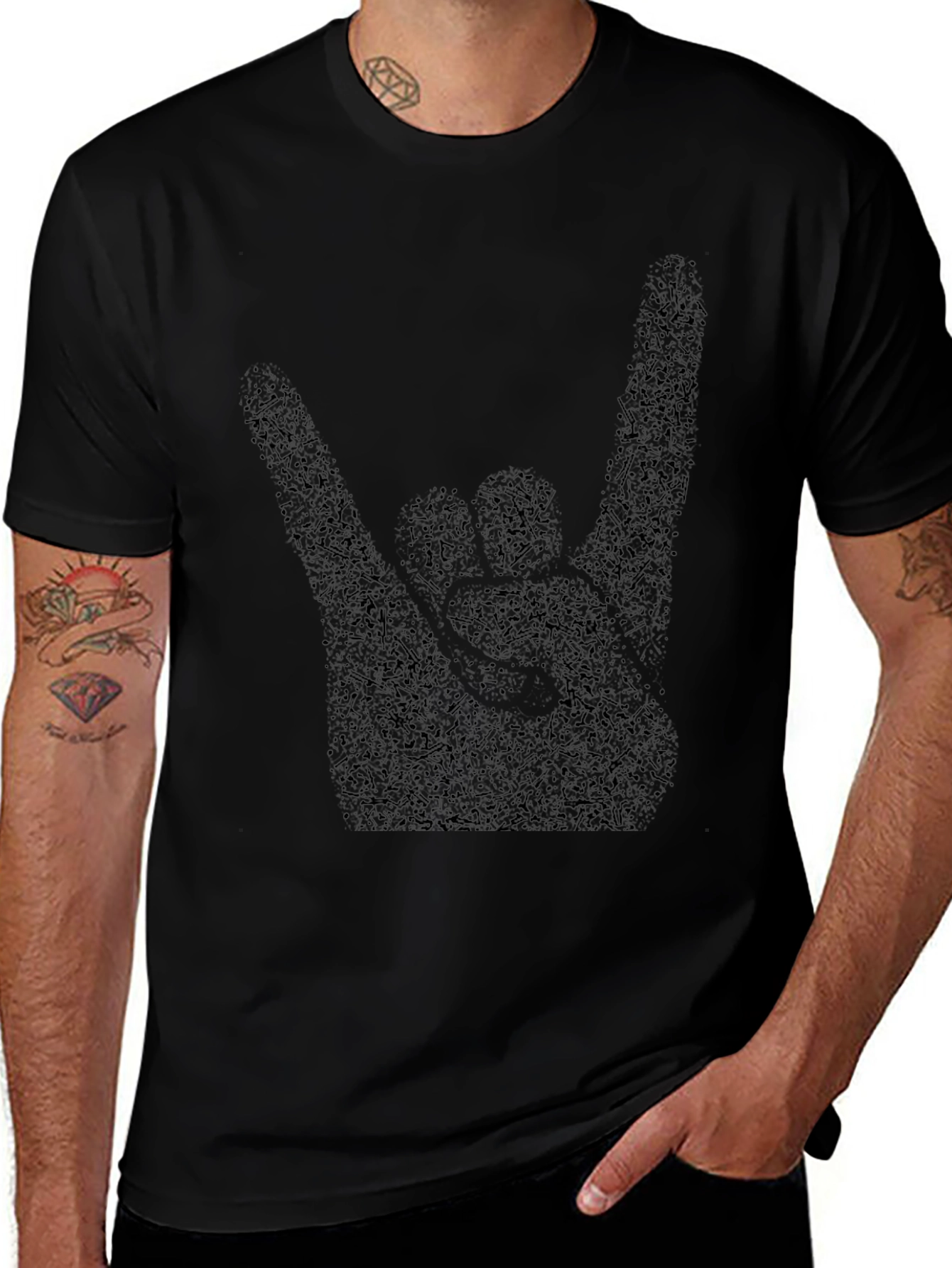 Rock On Black Graphic Tee - Mens Short Sleeve