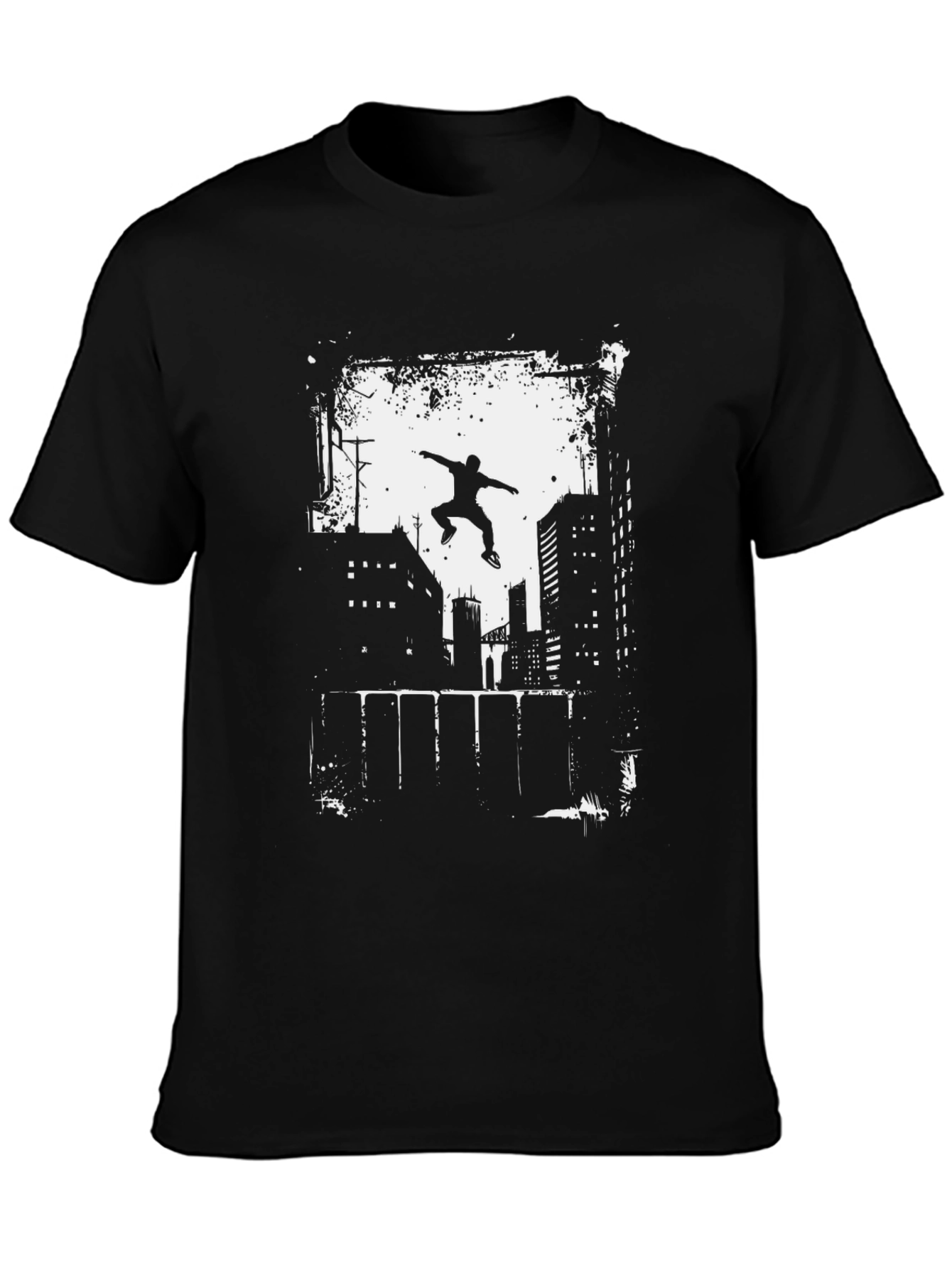 Urban Parkour Graphic Tee - Black Cotton T-Shirt