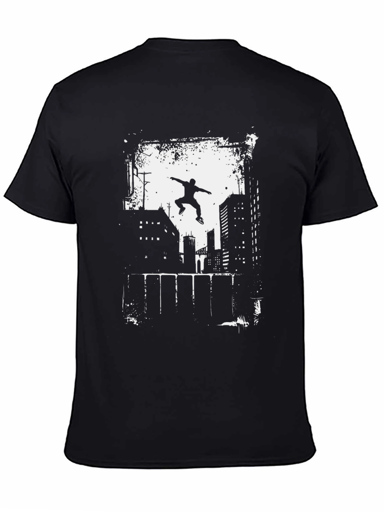 Urban Parkour Graphic Tee - Black Cotton T-Shirt