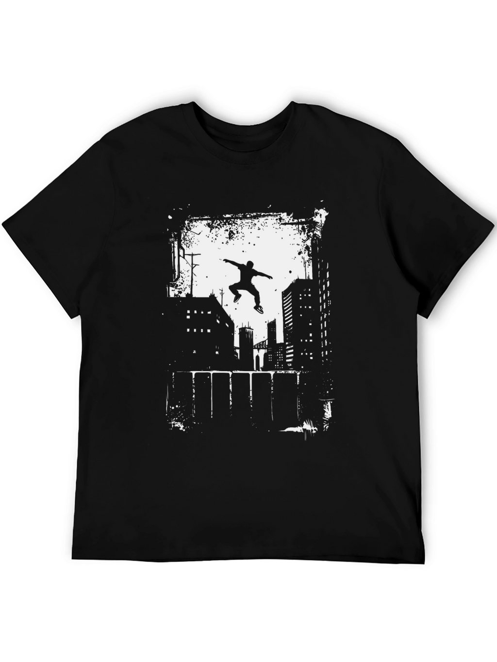 Urban Parkour Graphic Tee - Black Cotton T-Shirt