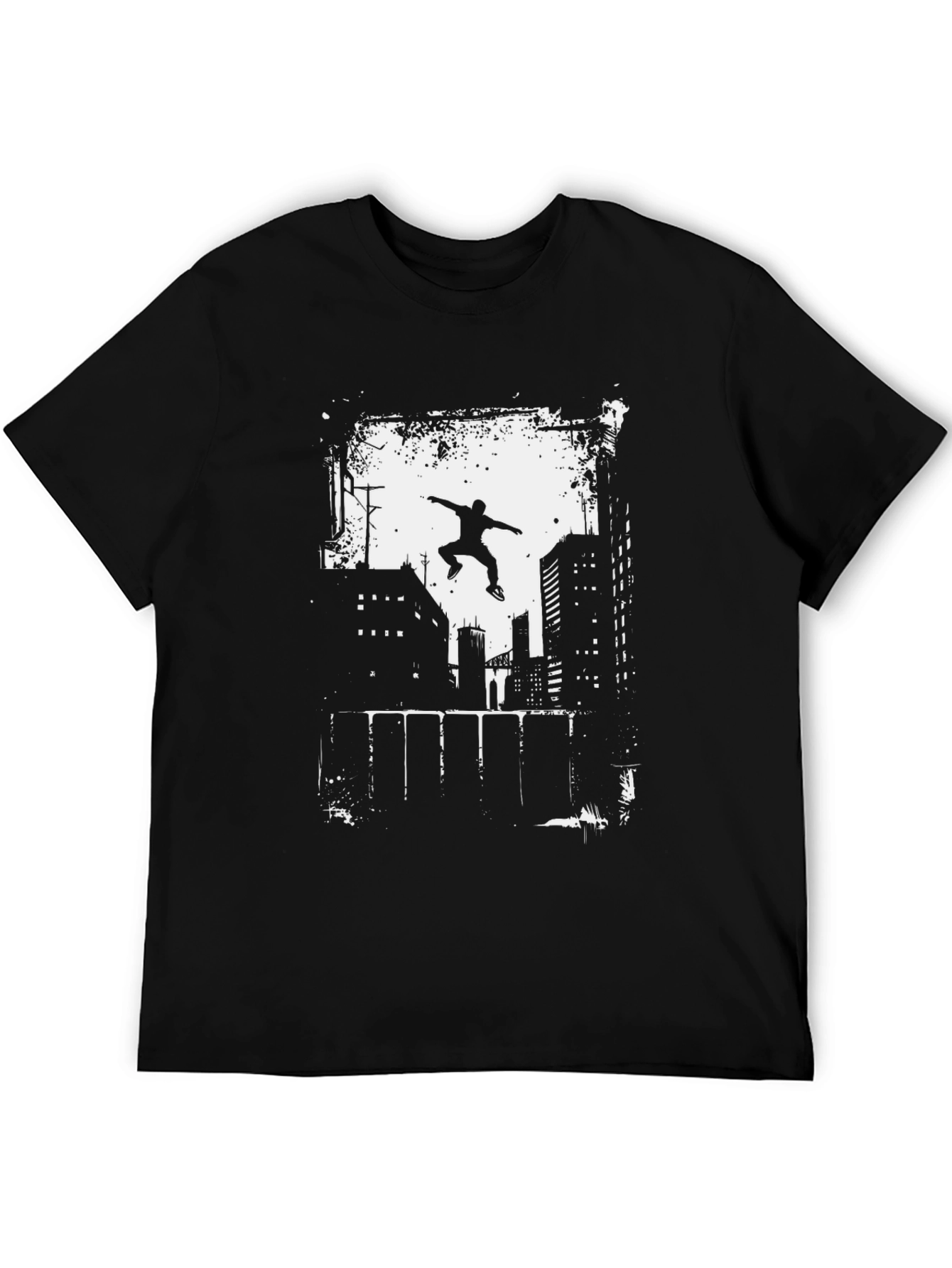 Urban Parkour Graphic Tee - Black Cotton T-Shirt