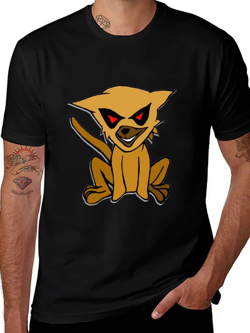 Black T-Shirt with Cartoon Dog Print