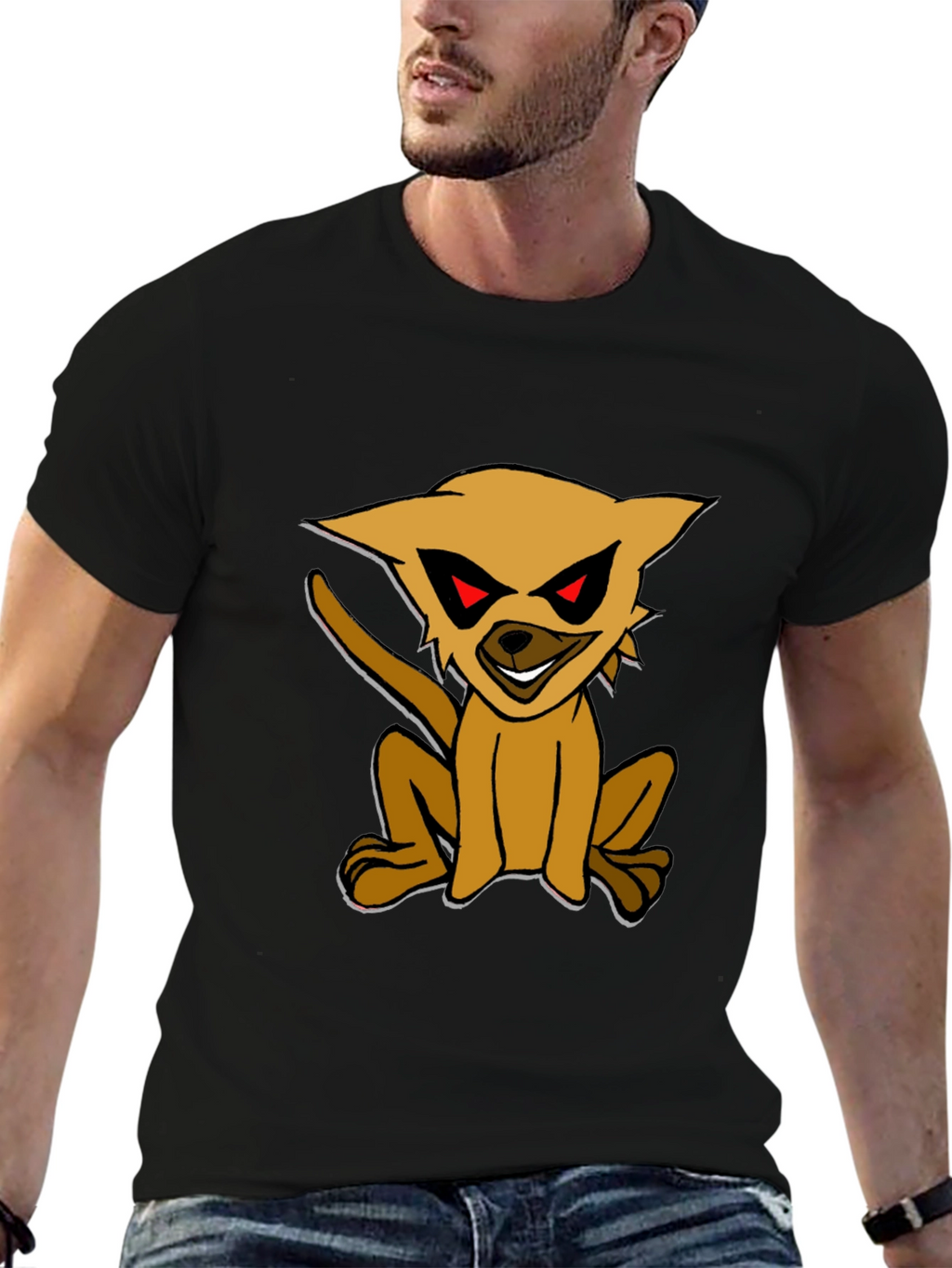 Black T-Shirt with Cartoon Dog Print