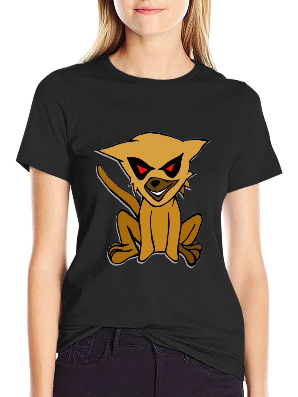 Black T-Shirt with Cartoon Dog Print
