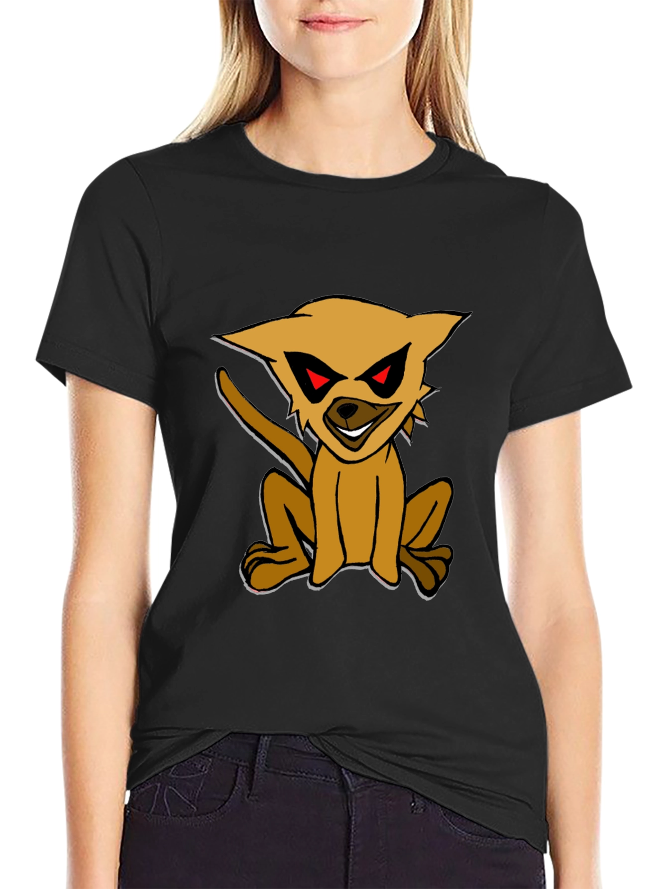 Black T-Shirt with Cartoon Dog Print