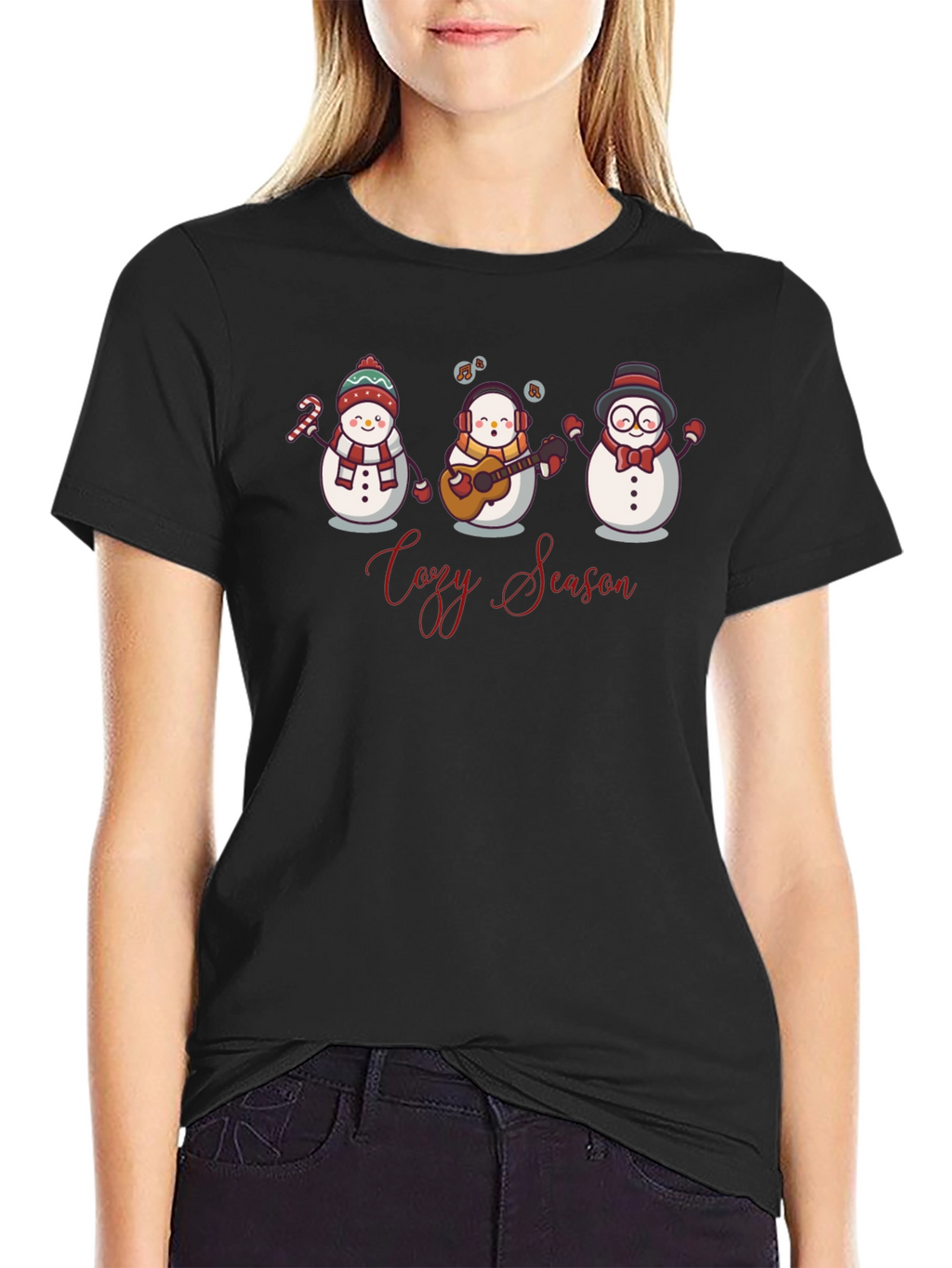 Cozy Season Snowman Band Black Tee