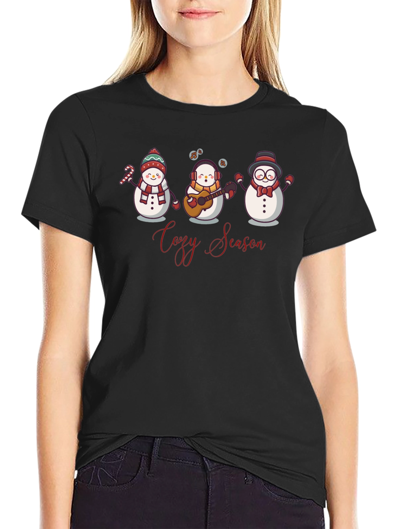 Cozy Season Snowman Band Black Tee