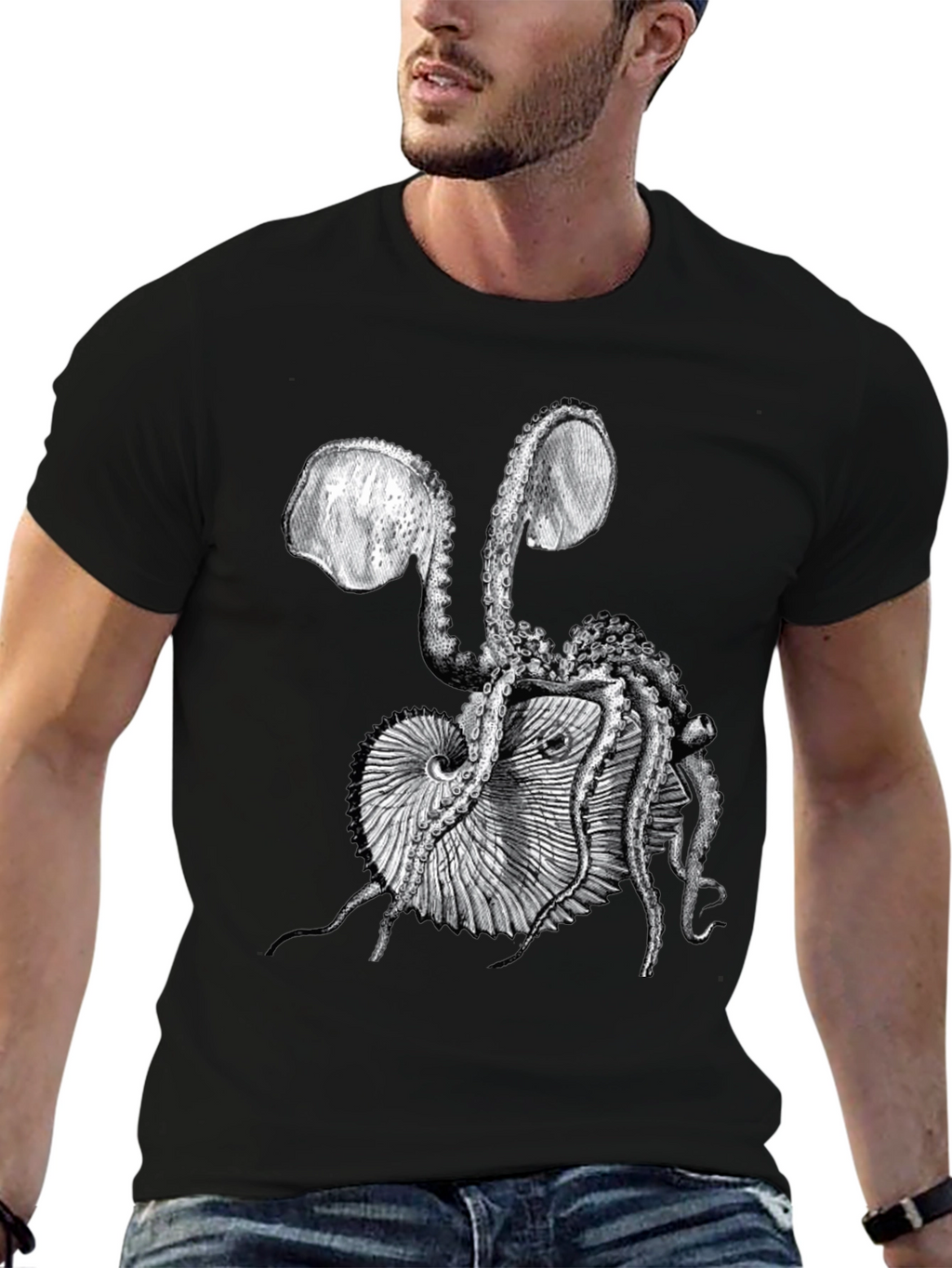 Octopus & Shell Graphic Tee - Black