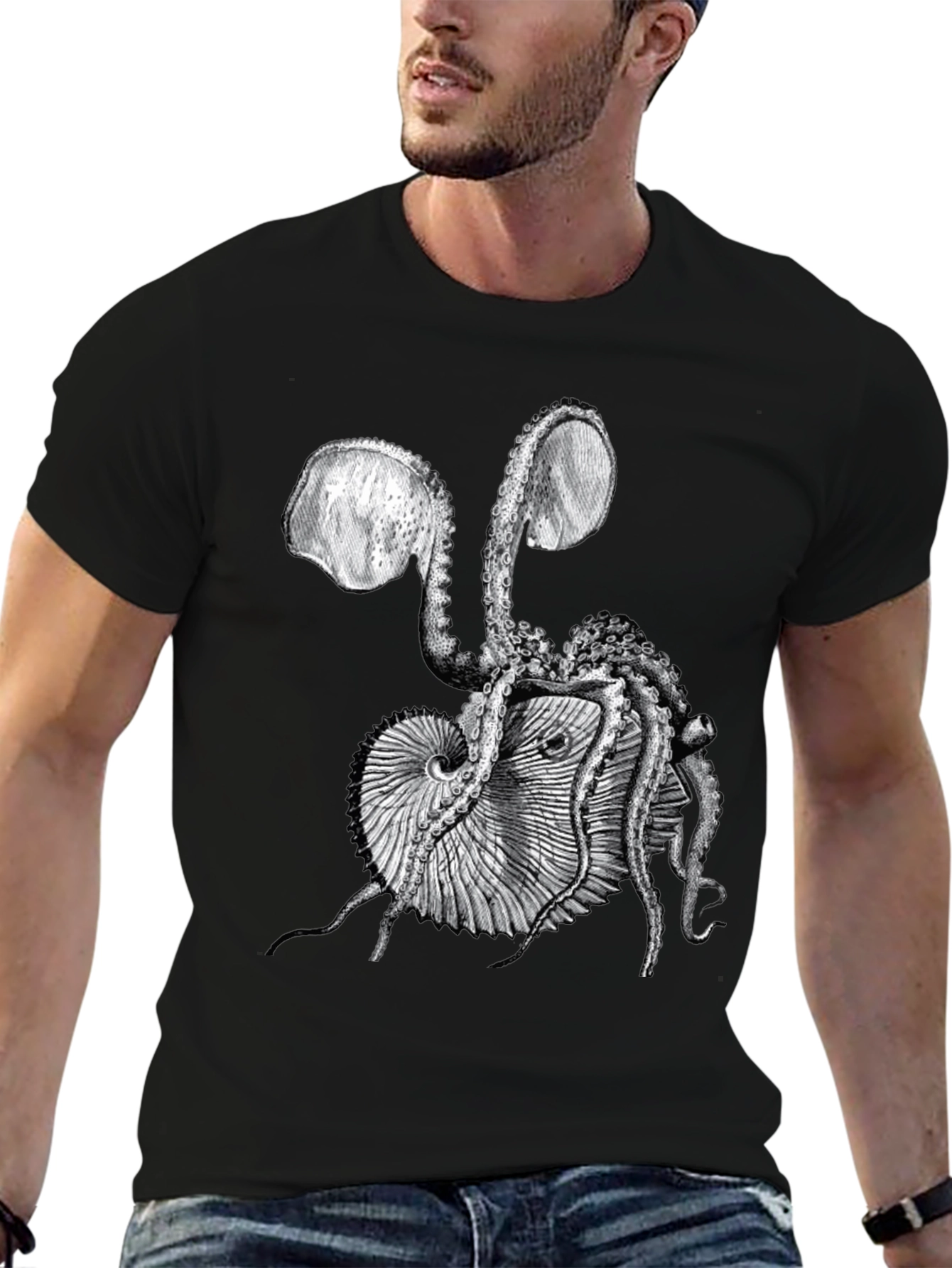 Octopus & Shell Graphic Tee - Black