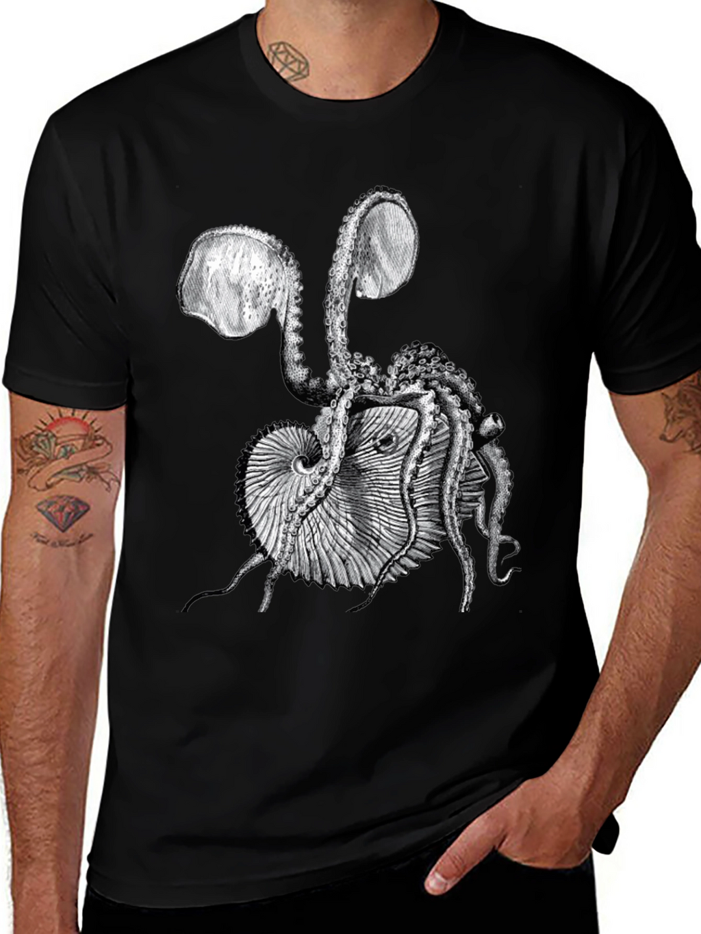 Octopus & Shell Graphic Tee - Black