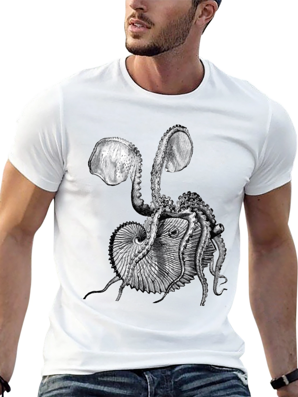Octopus & Shell Graphic Tee - Black