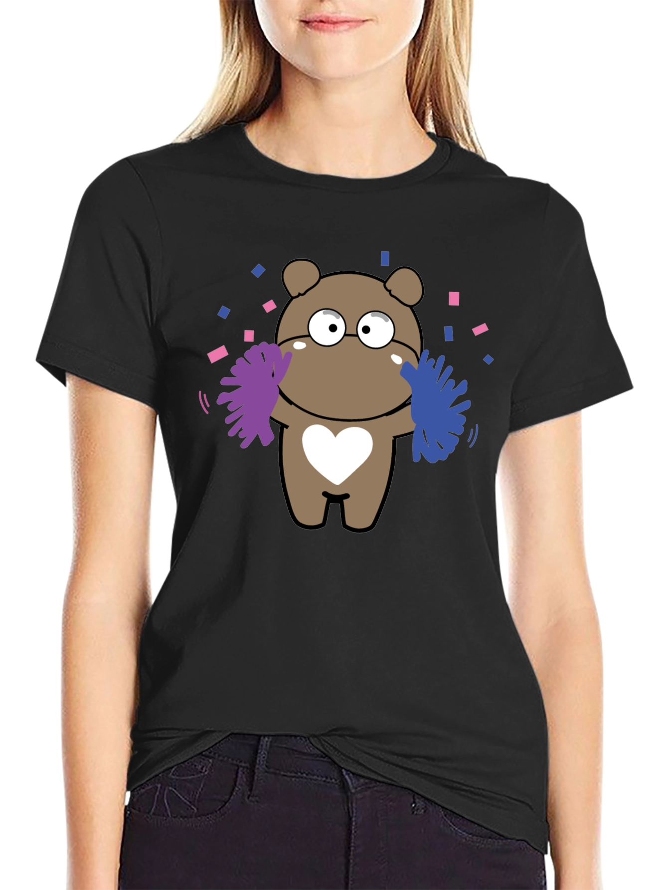 Cute Cheerleader Bear T-Shirt - Black
