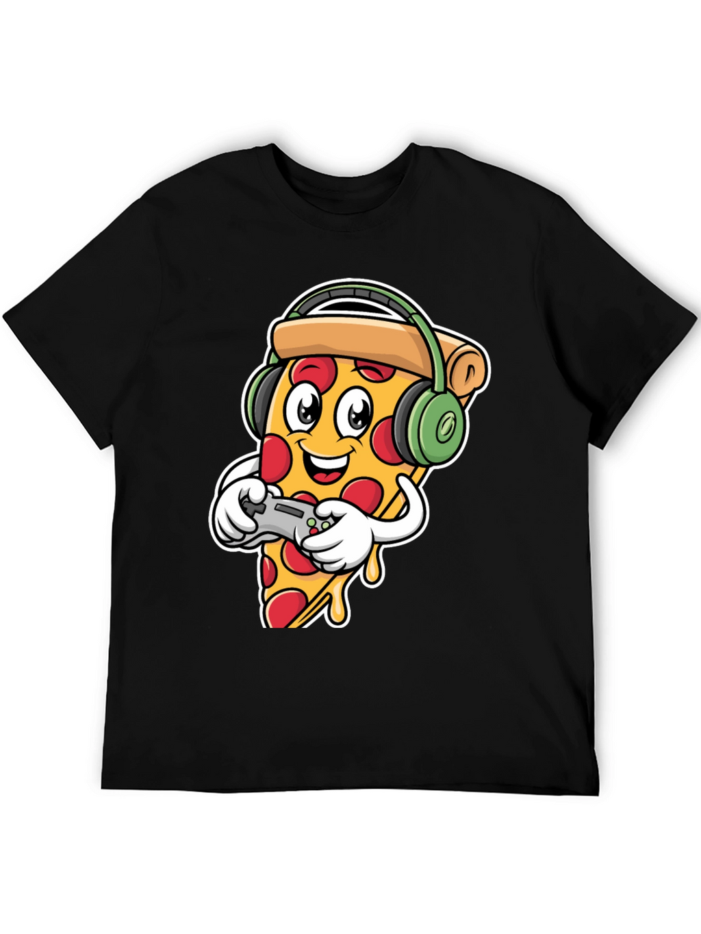 Pizza Gamer Black T-Shirt - Cartoon Food Gaming Tee