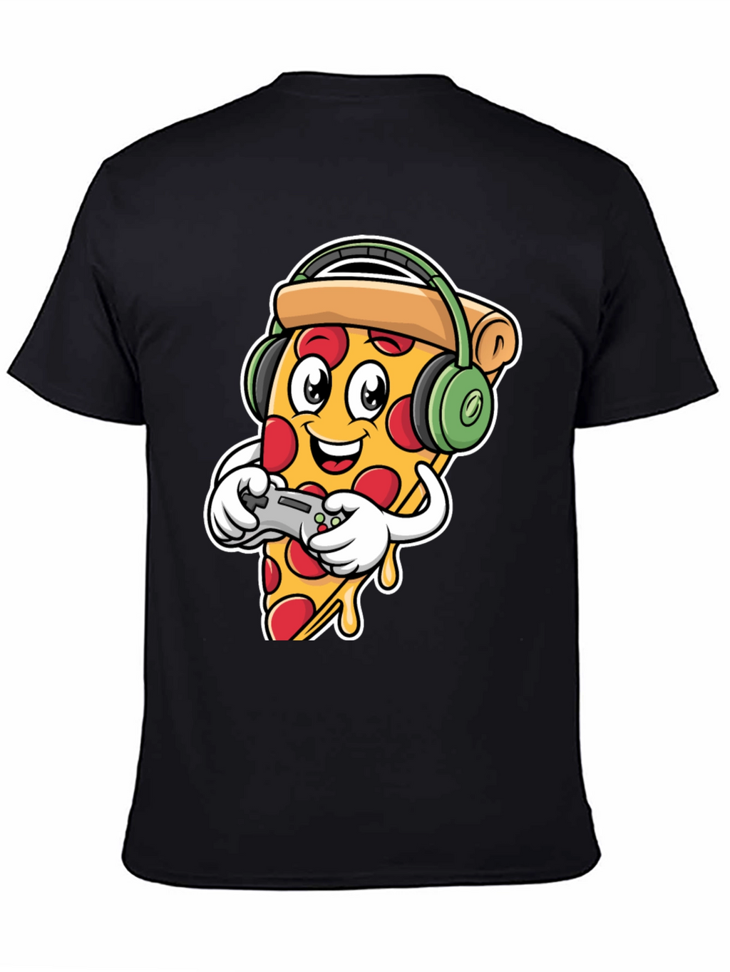 Pizza Gamer Black T-Shirt - Cartoon Food Gaming Tee