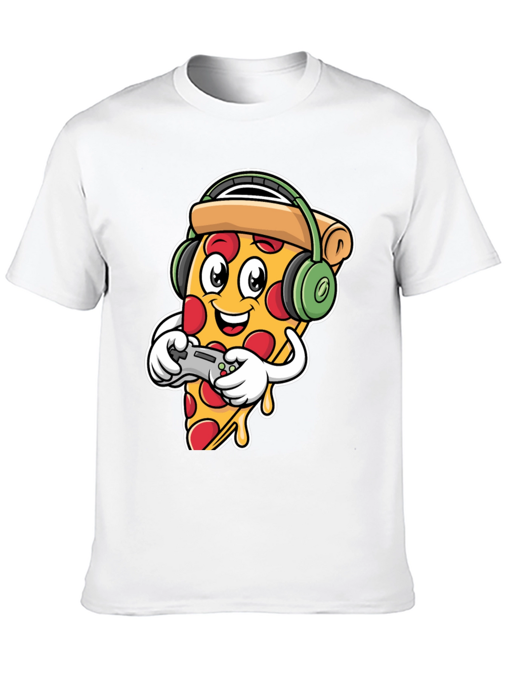Pizza Gamer Black T-Shirt - Cartoon Food Gaming Tee