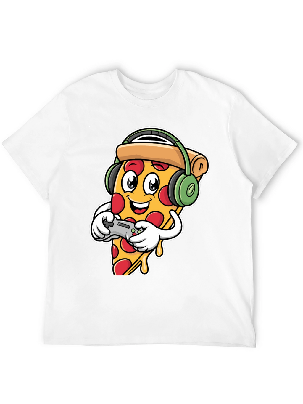 Pizza Gamer Black T-Shirt - Cartoon Food Gaming Tee