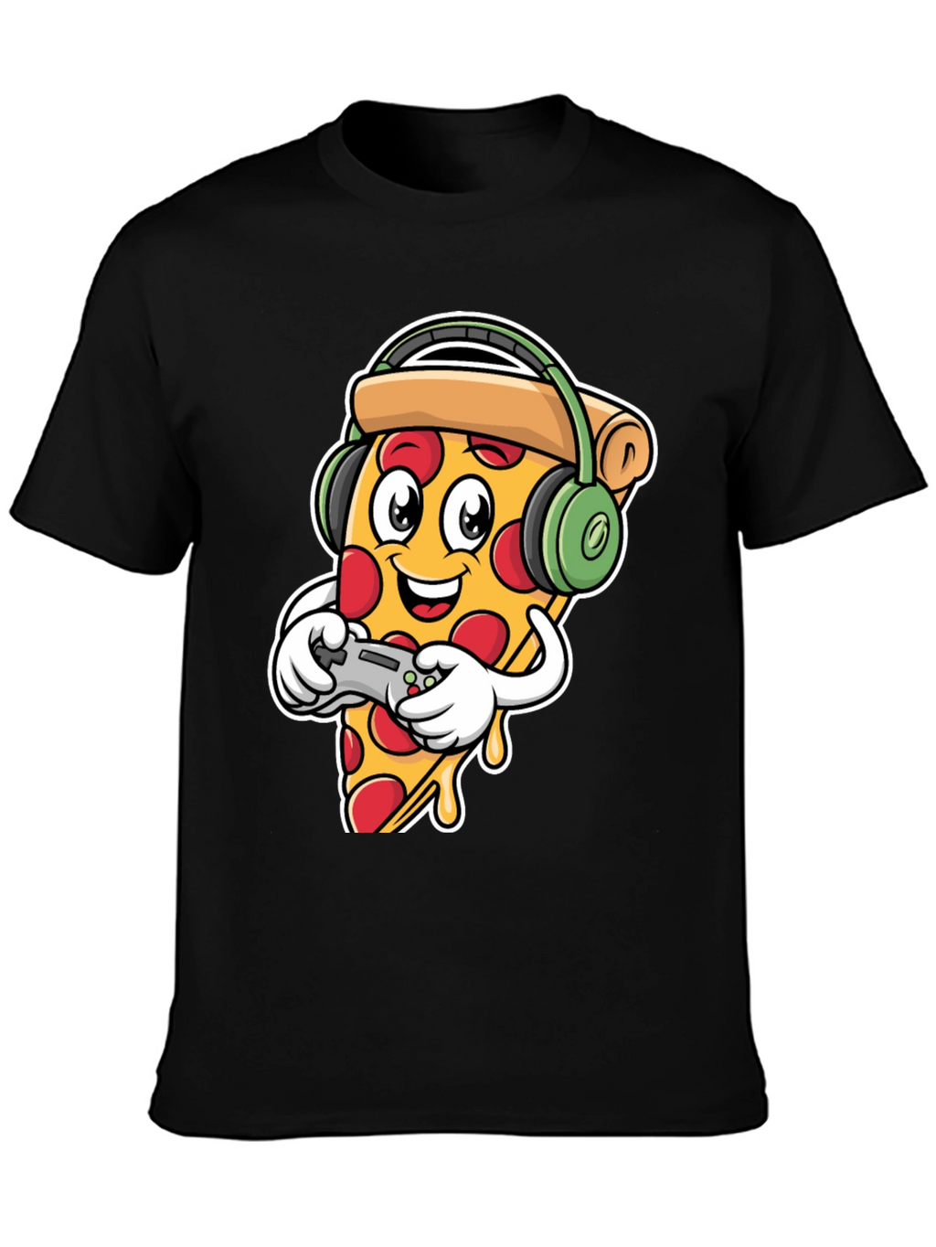 Pizza Gamer Black T-Shirt - Cartoon Food Gaming Tee