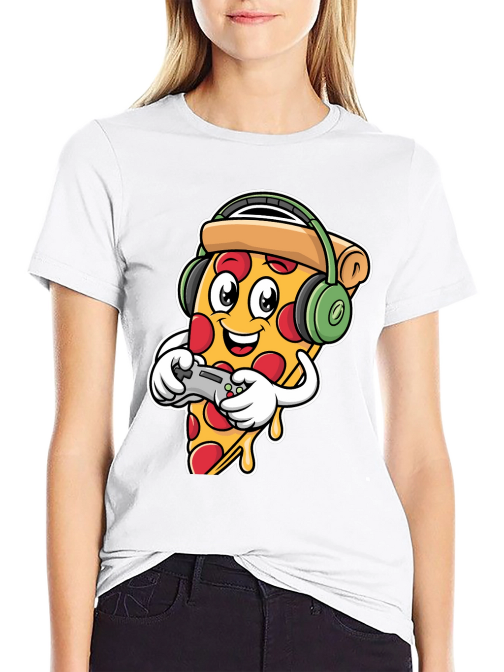 Pizza Gamer Black T-Shirt - Cartoon Food Gaming Tee