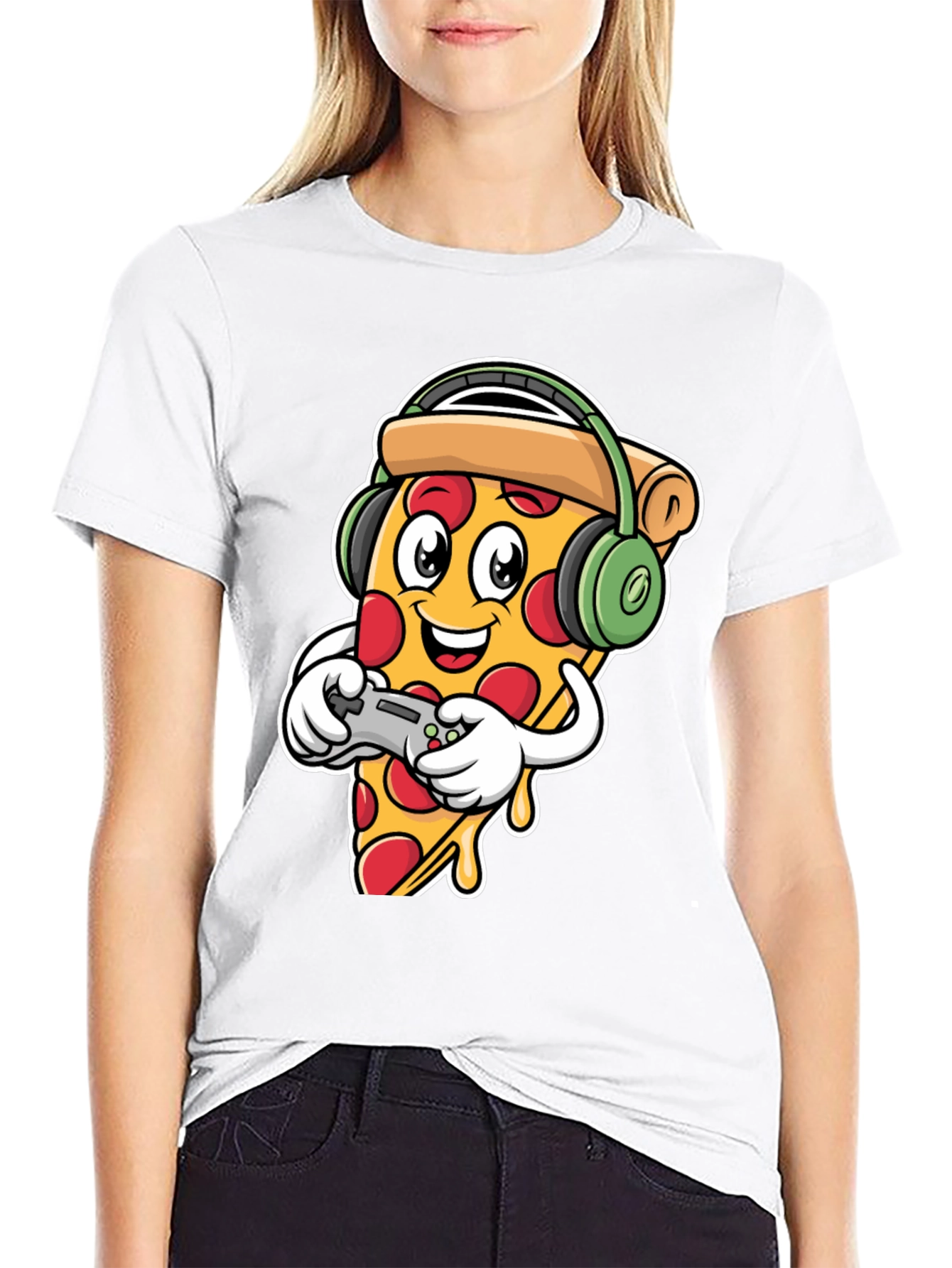 Pizza Gamer Black T-Shirt - Cartoon Food Gaming Tee