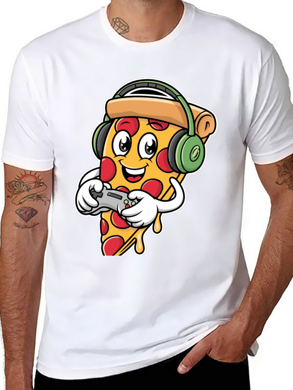 Pizza Gamer Black T-Shirt - Cartoon Food Gaming Tee