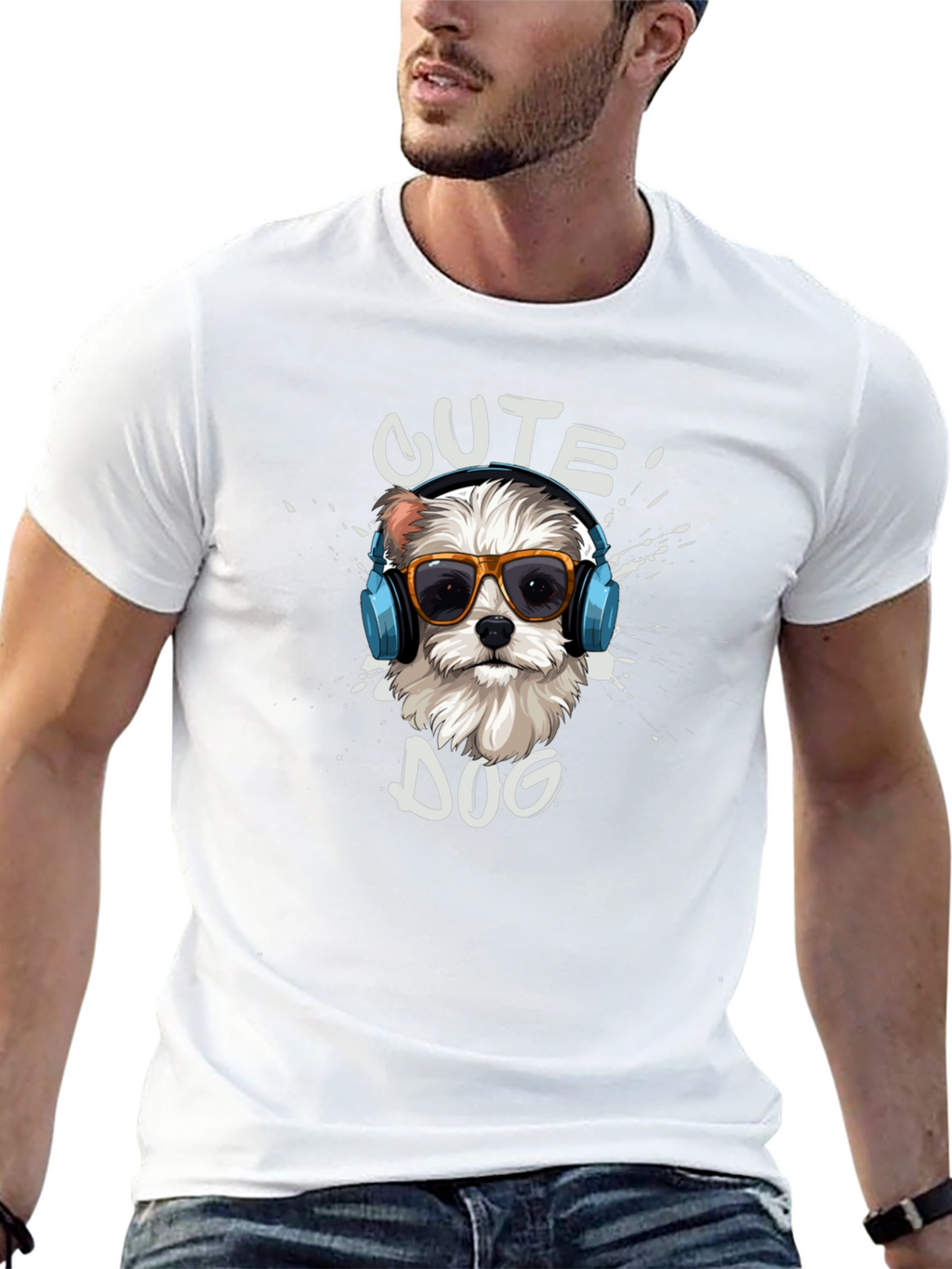 Cute Dog T-Shirt with Headphones and Sunglasses