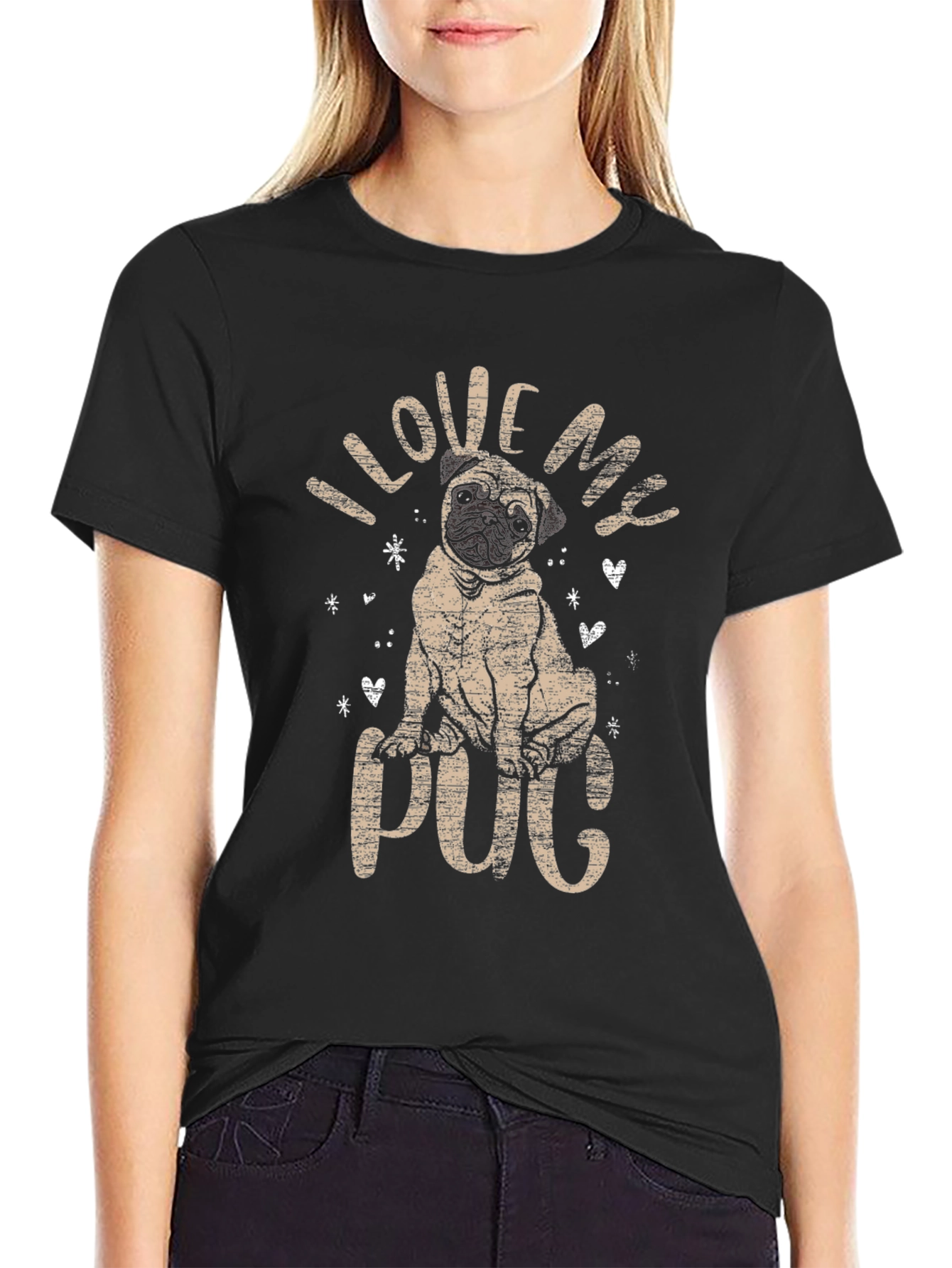I Love My Pug T-Shirt - Mens Black Crew Neck Tee