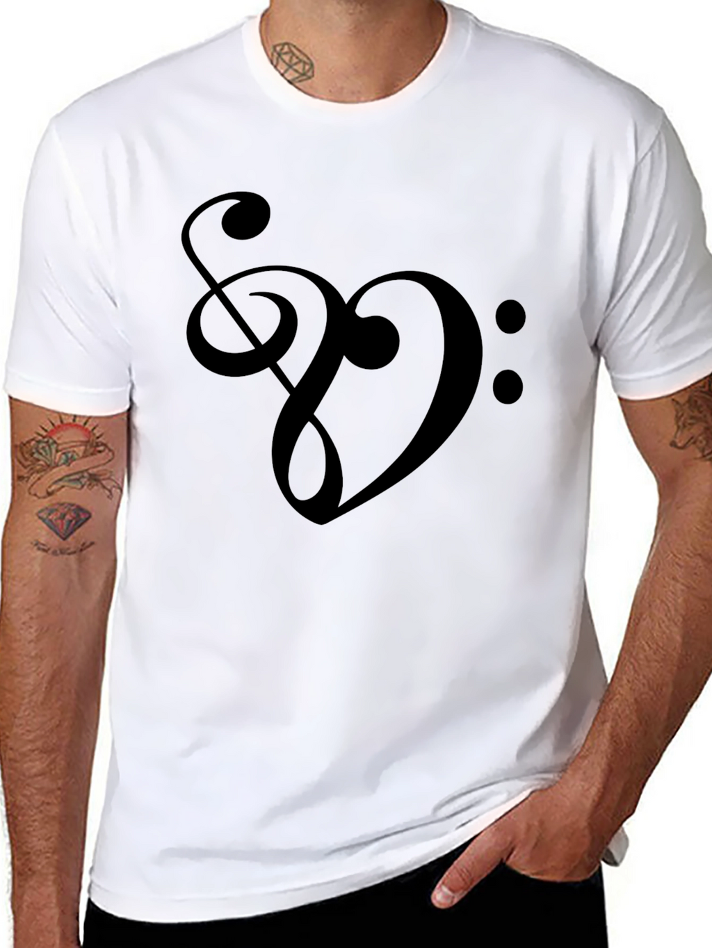 Musical Heart T-Shirt - Treble & Bass Clef Design