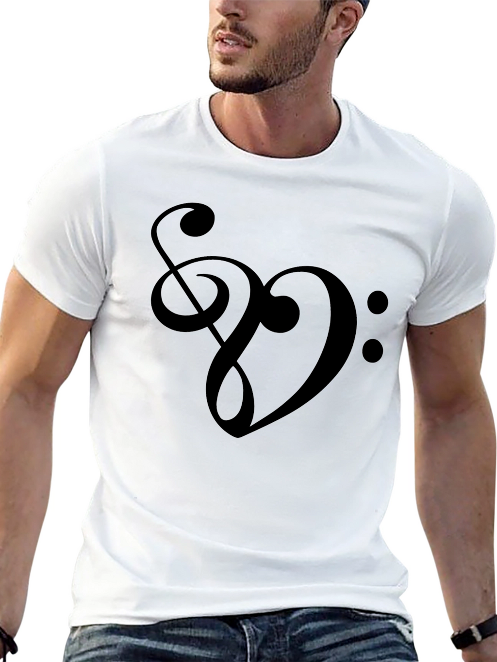 Musical Heart T-Shirt - Treble & Bass Clef Design