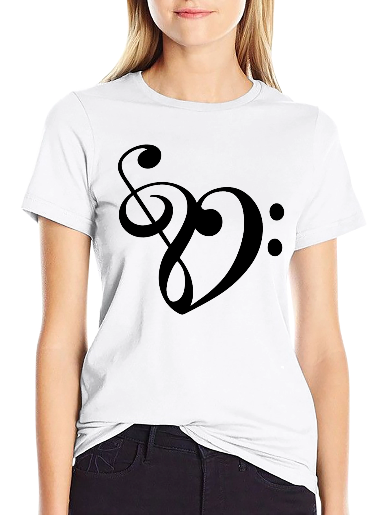 Musical Heart T-Shirt - Treble & Bass Clef Design