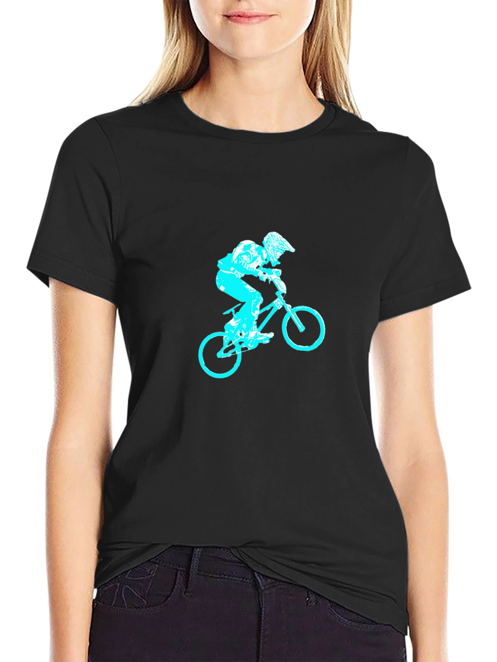 Black T-Shirt with Blue Biker Design