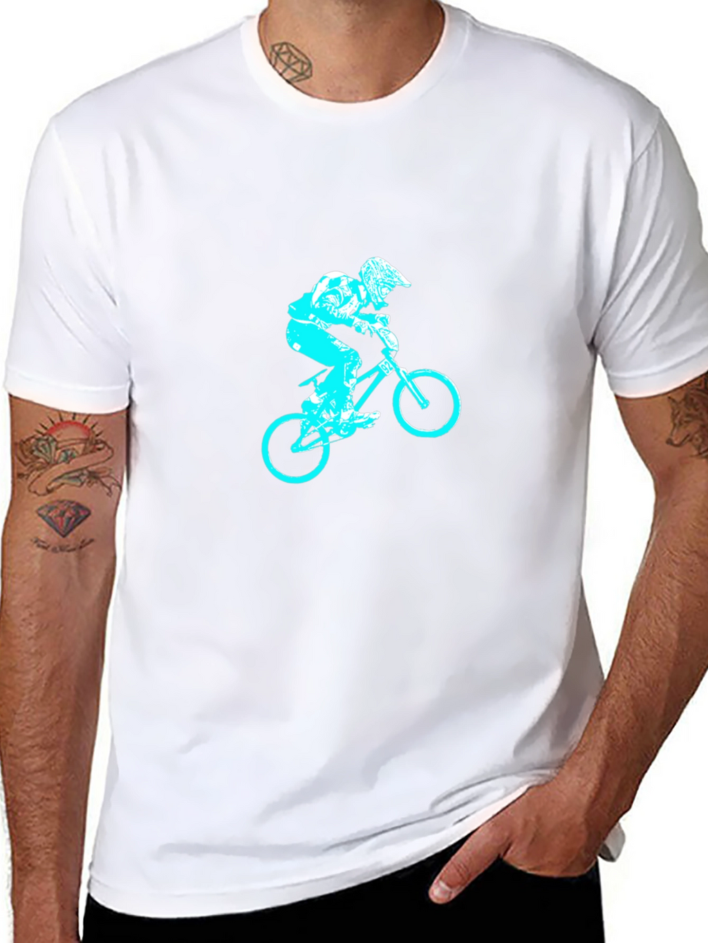 Black T-Shirt with Blue Biker Design